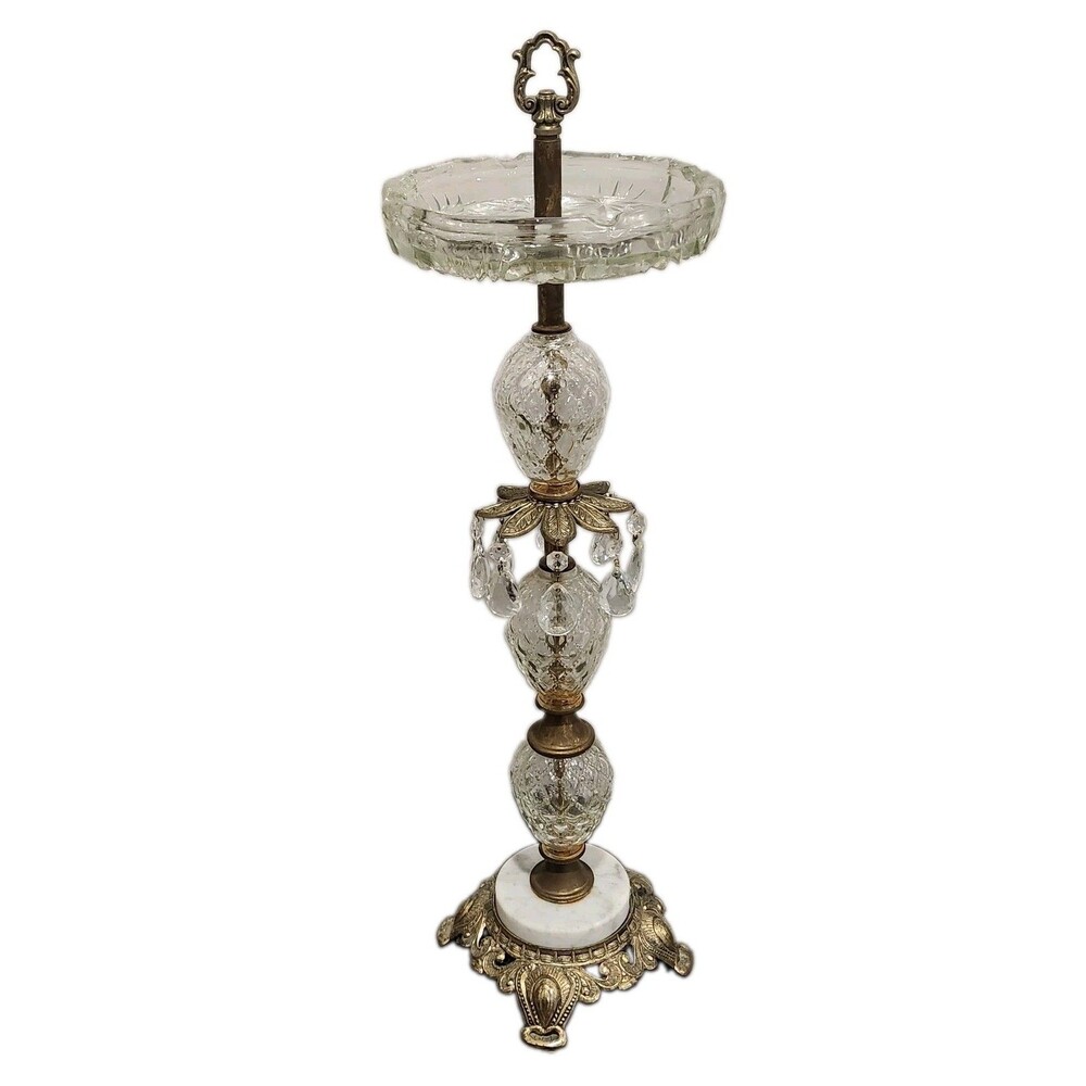 Vintage Rick-Bar Sales Crystal Floor Ashtray Italian Marble Hollywood Regency